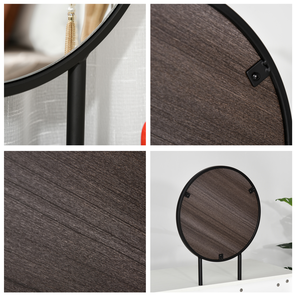 Dressing Table Vanity Set Makeup Desk with Round Mirror Cushioned Stool  White