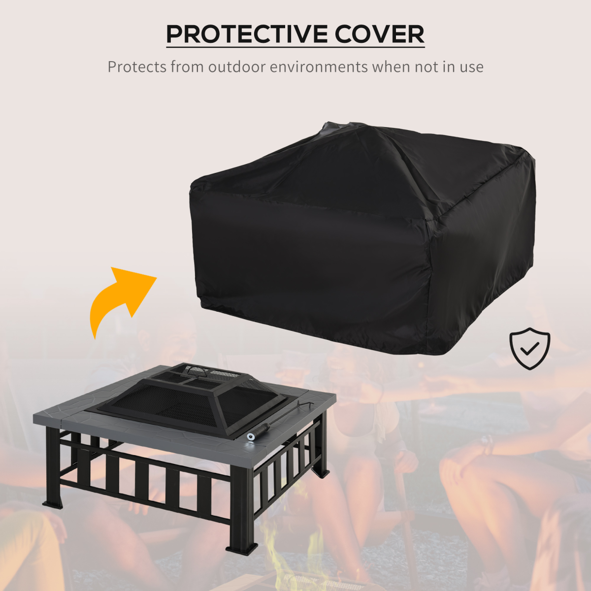 Fire Pit, Square Shape, W/Waterproof Cover-Black/Grey