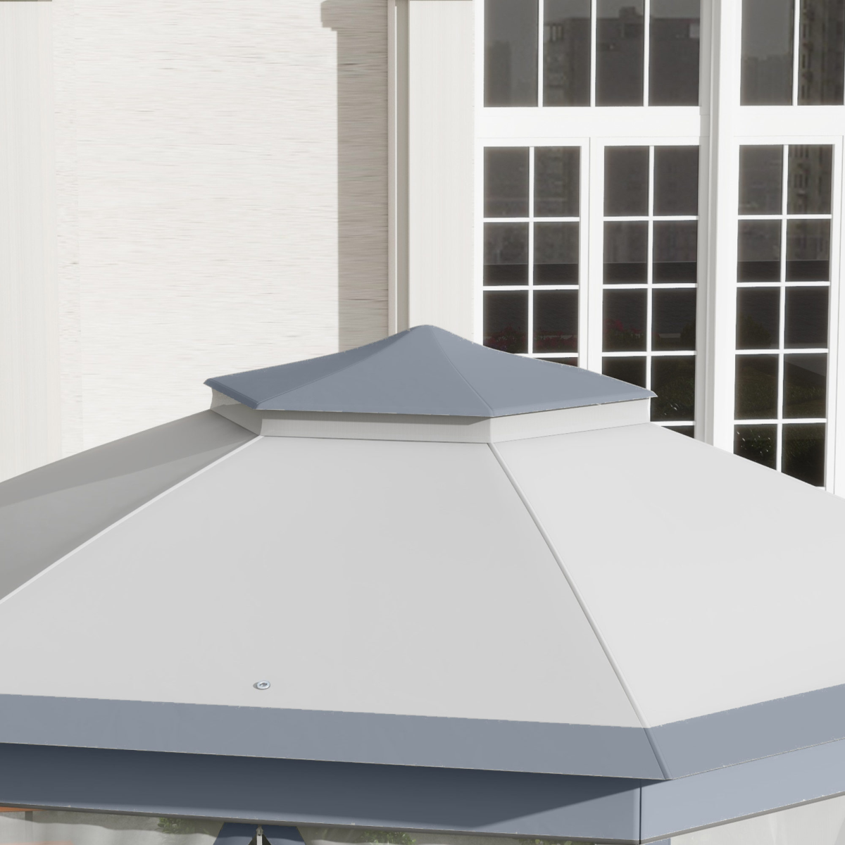 Hexagon Pop Up Gazebo Double Roof Netting, 4m x 4m, Grey w/ Mesh, 4x4m
