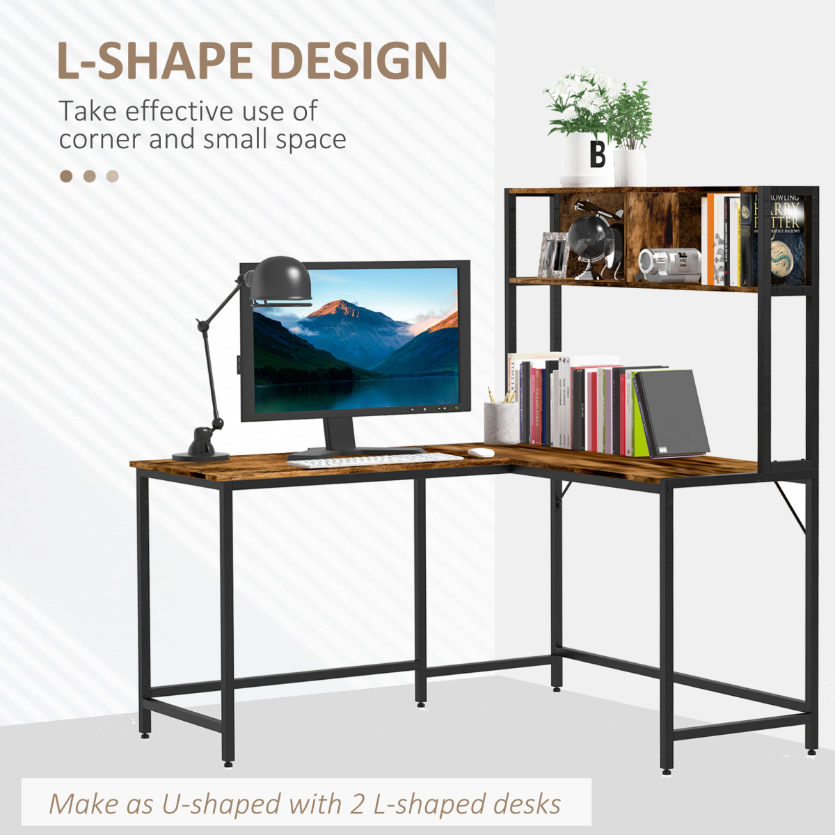 Industrial L-Shaped Desk w Shelf