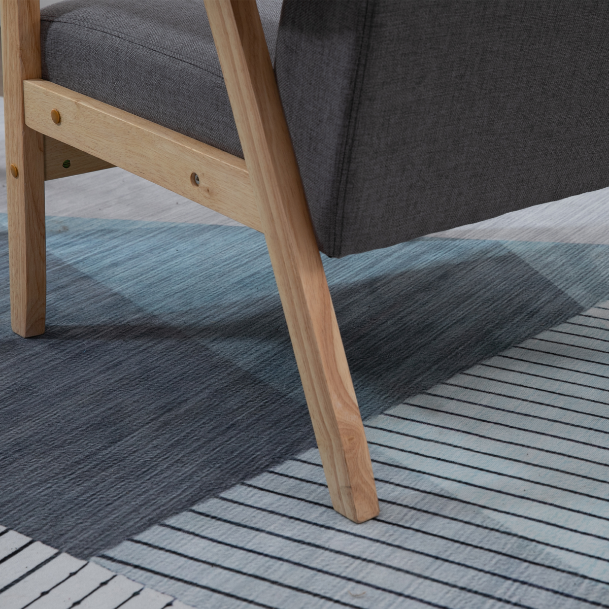 Linen Upholstered Pine Wood Accent Armchair