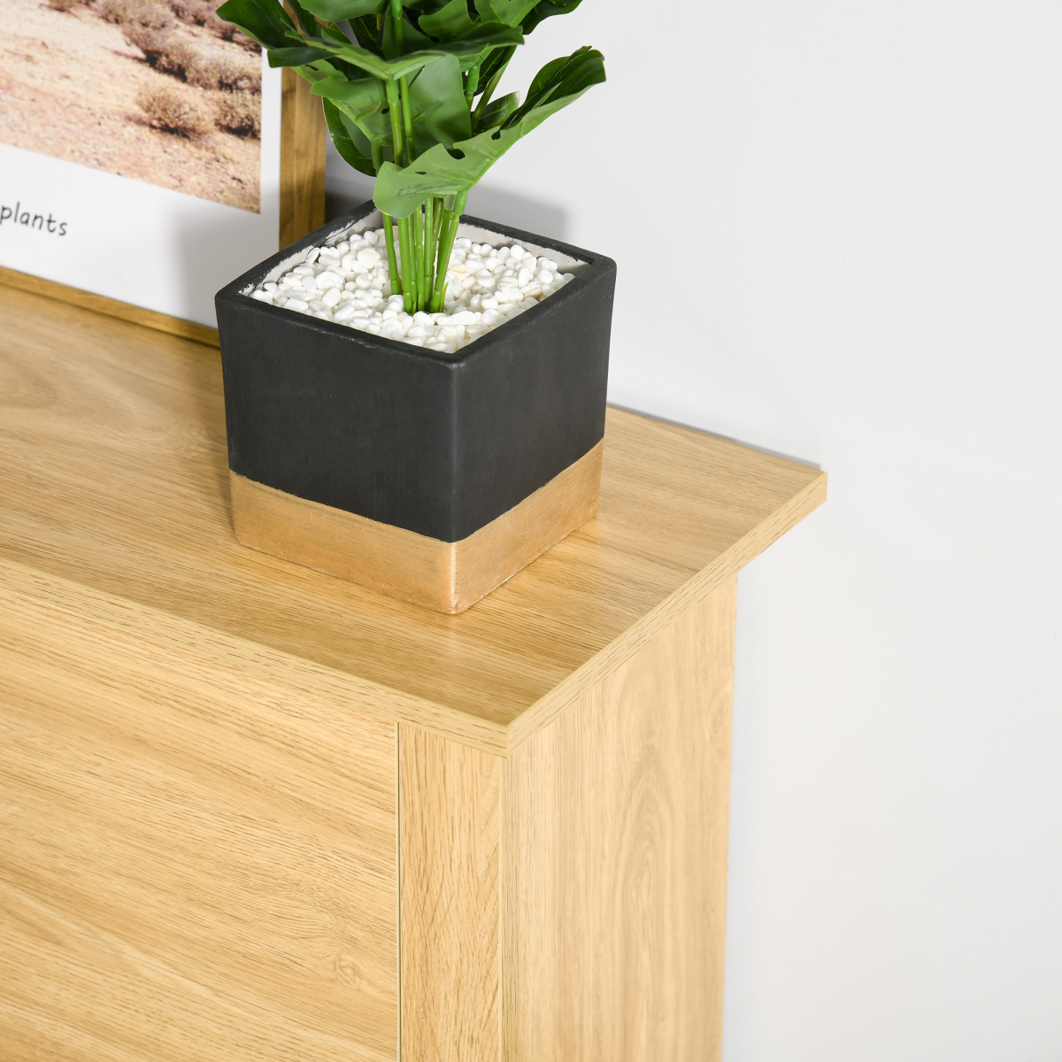 12-Shoe Storage Cabinet 4 Shelves 2 Drawers Tabletop 4 Legs Brown