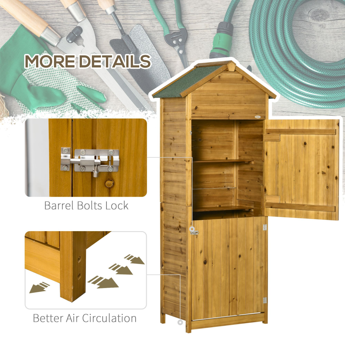 Wooden Garden Storage Shed Tool Cabinet with Lockable Doors – 191.5cm
