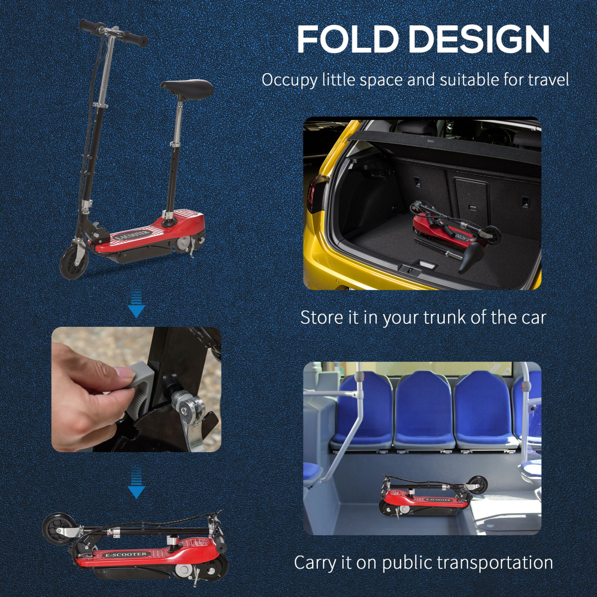 Kids Foldable Electric Powered Scooters 120W Toy w/ Brake Kickstand Red HOMCOM