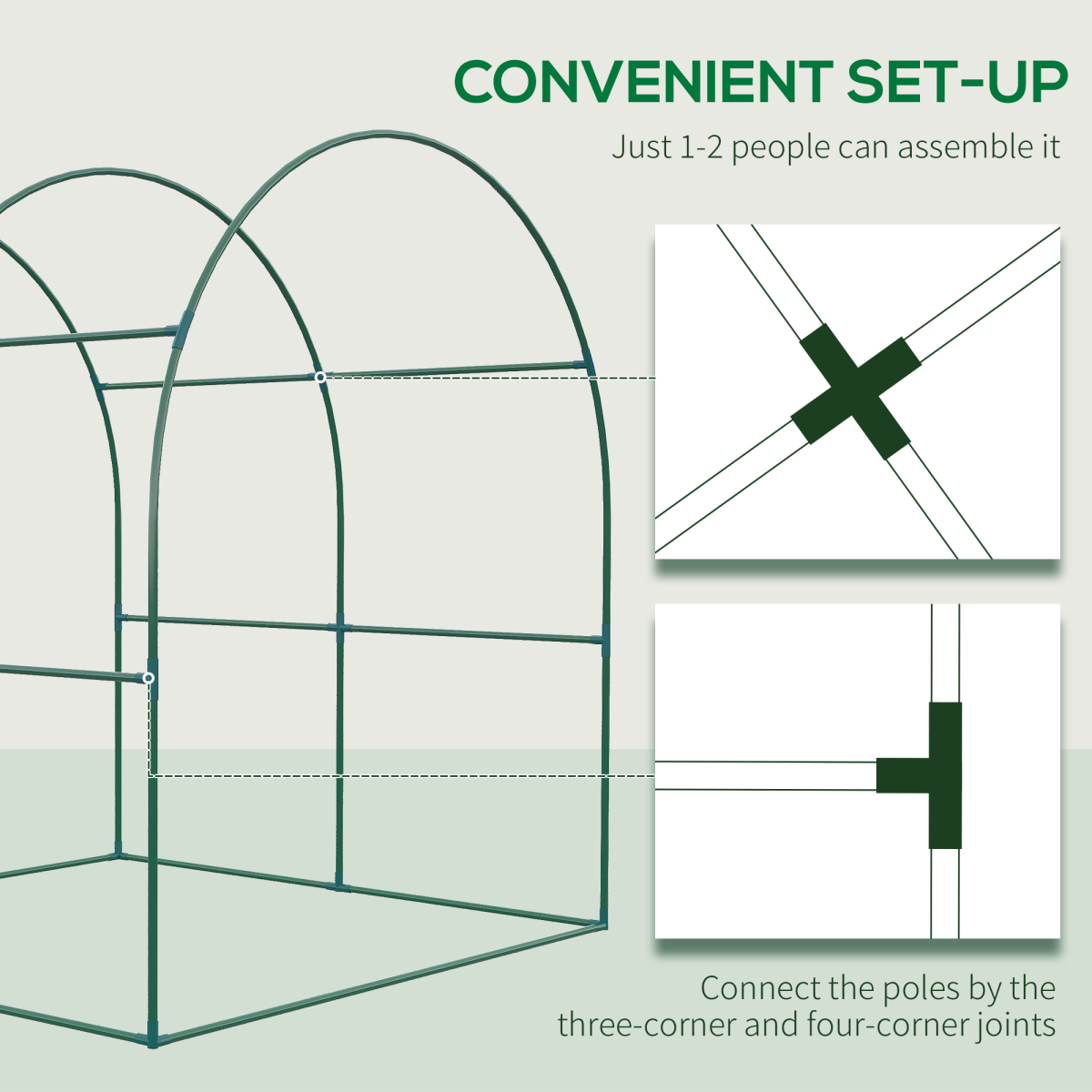 Polytunnel Greenhouse for Garden W/ Mesh Window and Steel Frame, 1.8 x 1.8 x 2 m