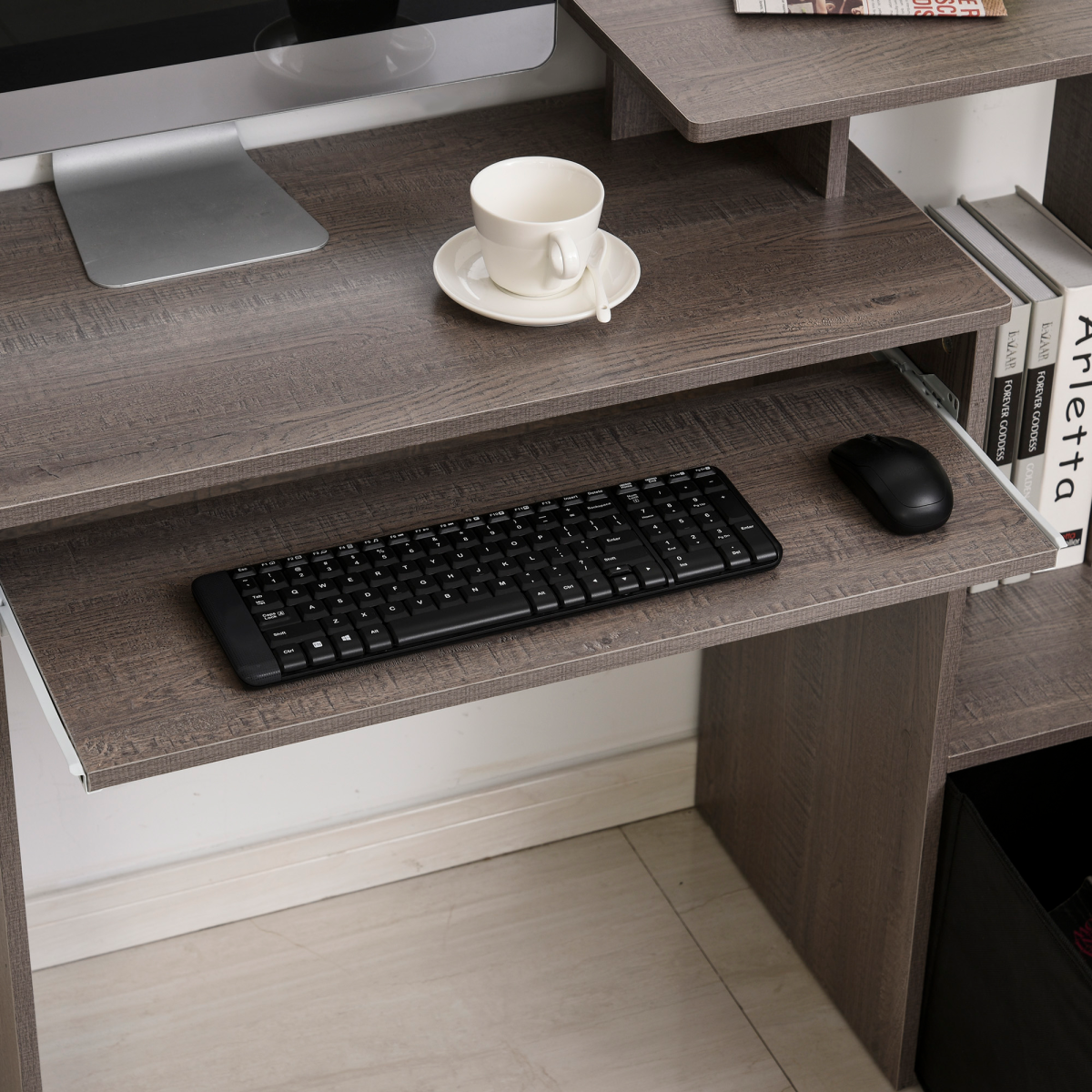 Computer Desk with Sliding Keyboard Tray Storage Drawer Shelf