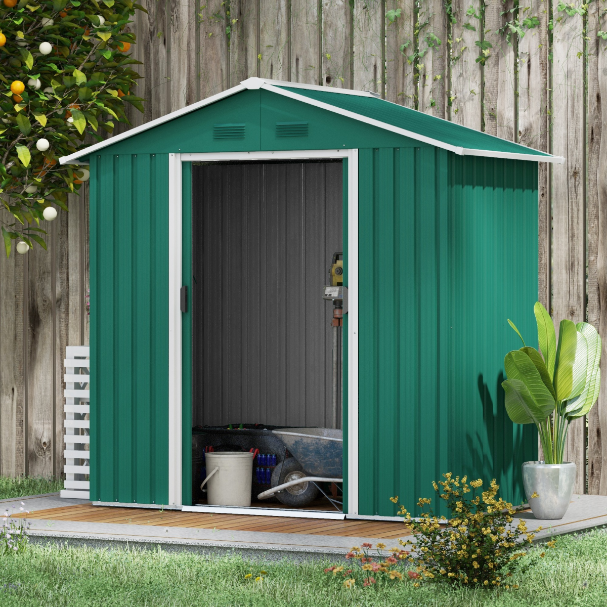 Metal Garden Shed for Garden and Outdoor Storage, Green 6.5x3.5ft