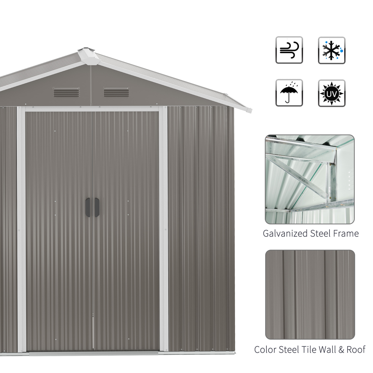 Metal Garden Shed for Garden and Outdoor Storage, Grey 6.5x3.5ft