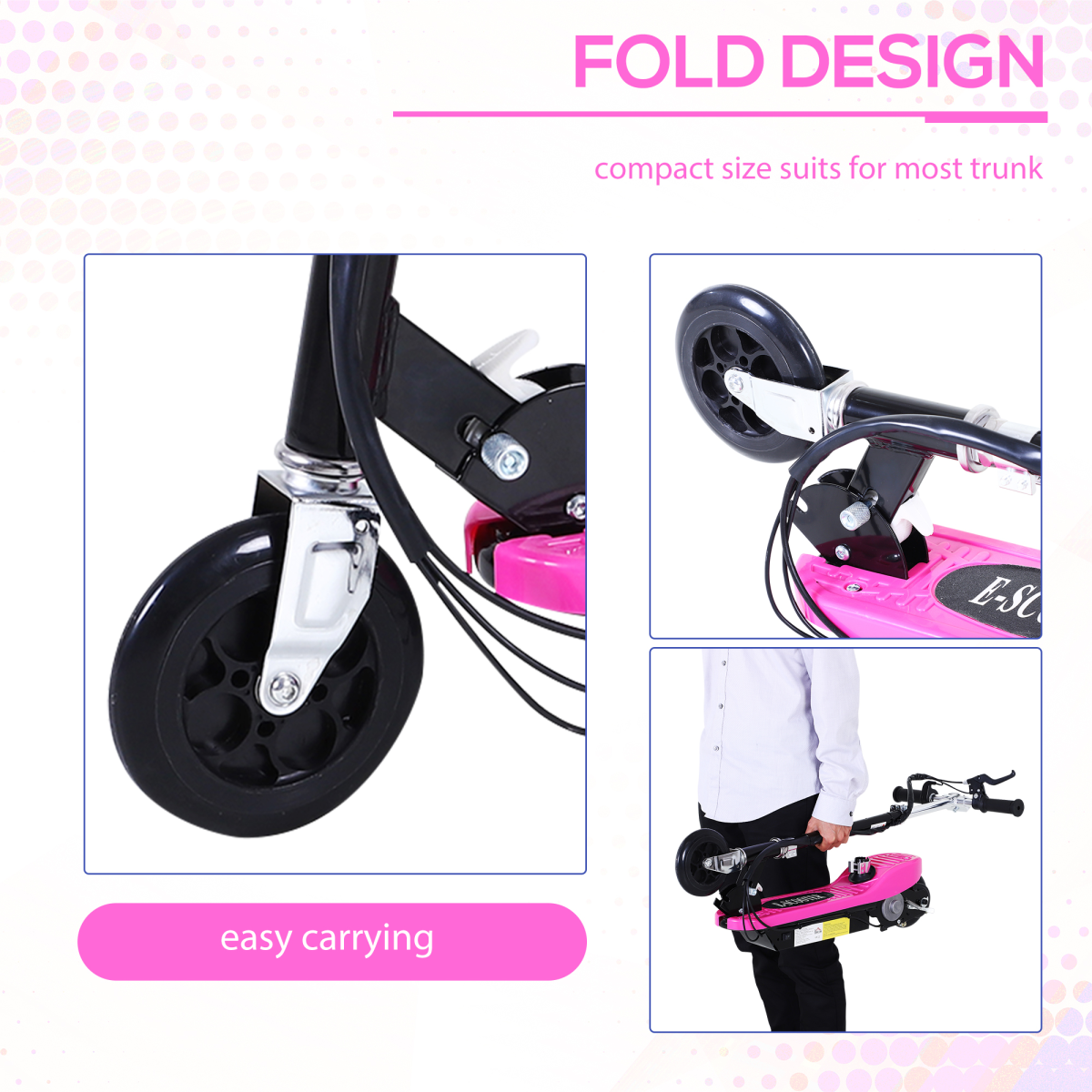 Kids Foldable Electric Powered Scooters 120W Toy Brake Kickstand Pink