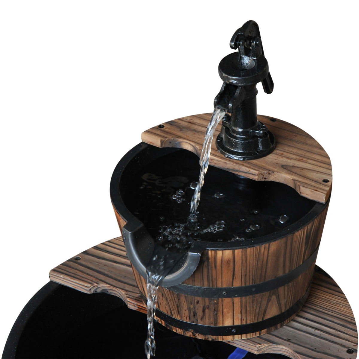 Wooden Water Pump Fountain, 2 Tier-Fir Wood/Steel