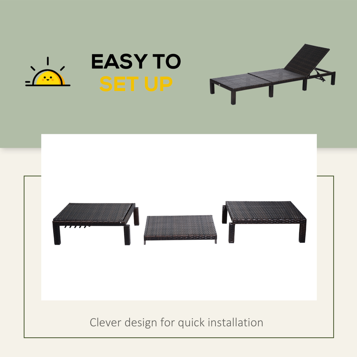 Rattan Sun Lounger Bed-Brown