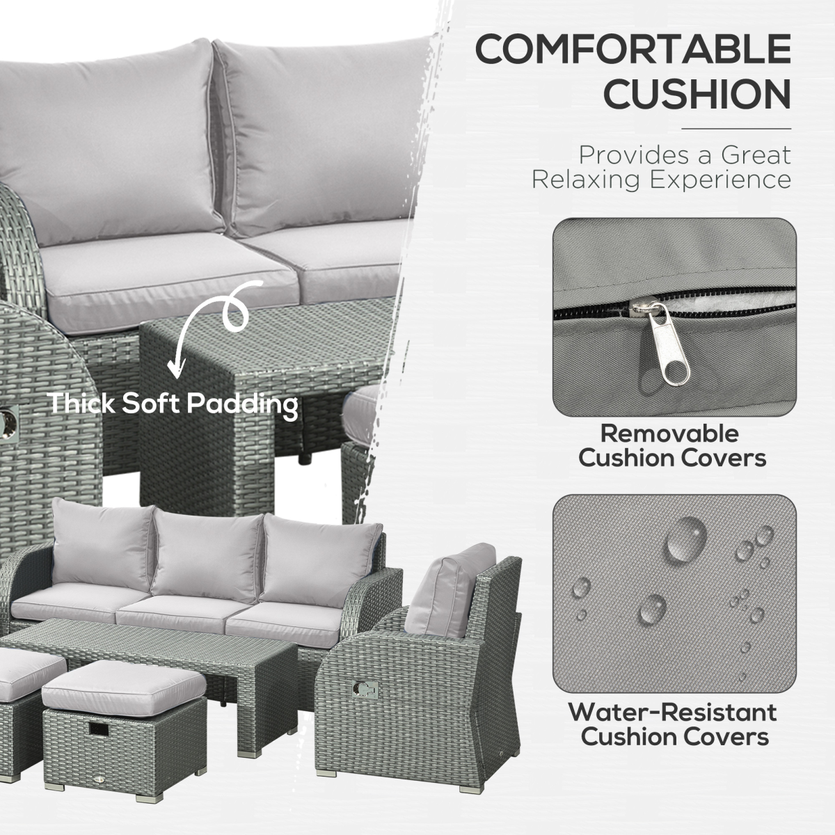 7-Seater Outdoor Garden Rattan Furniture Set w/ Recliners Grey