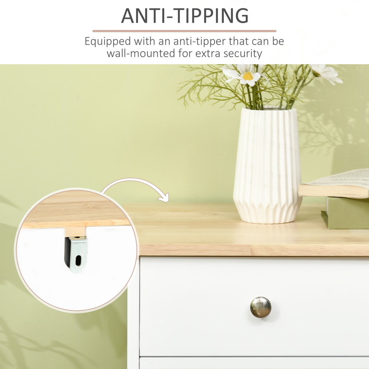 Sideboard with Rubberwood Top, Buffet Drawers and Adjustable Shelves