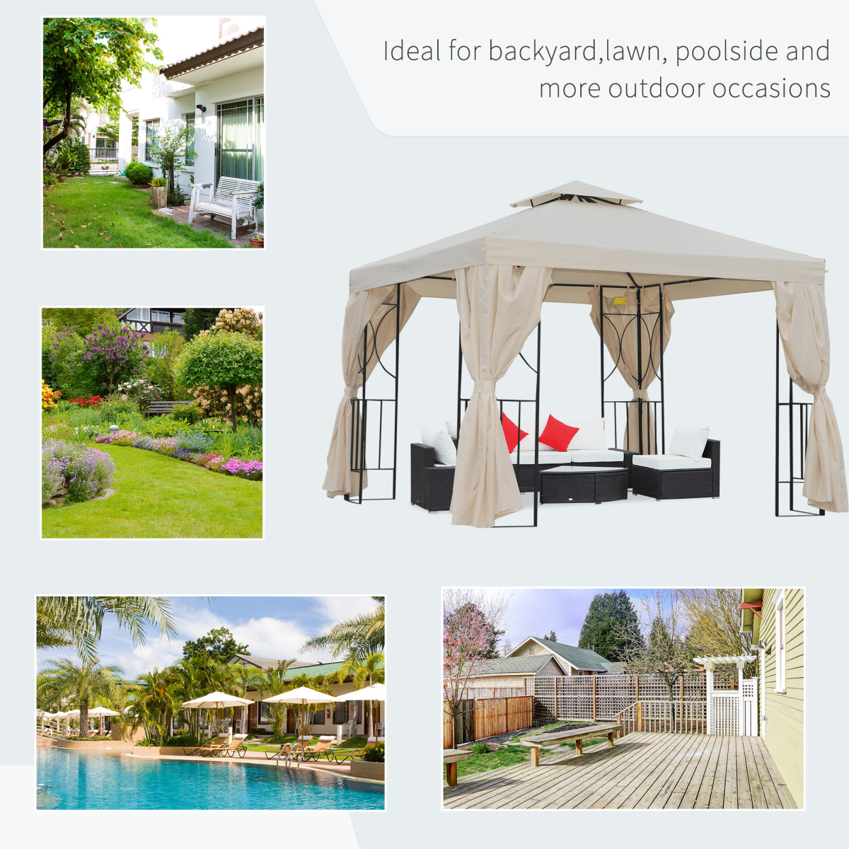 Garden Metal Gazebo Sun Shade Shelter Outdoor Party Tent 3 x 3m