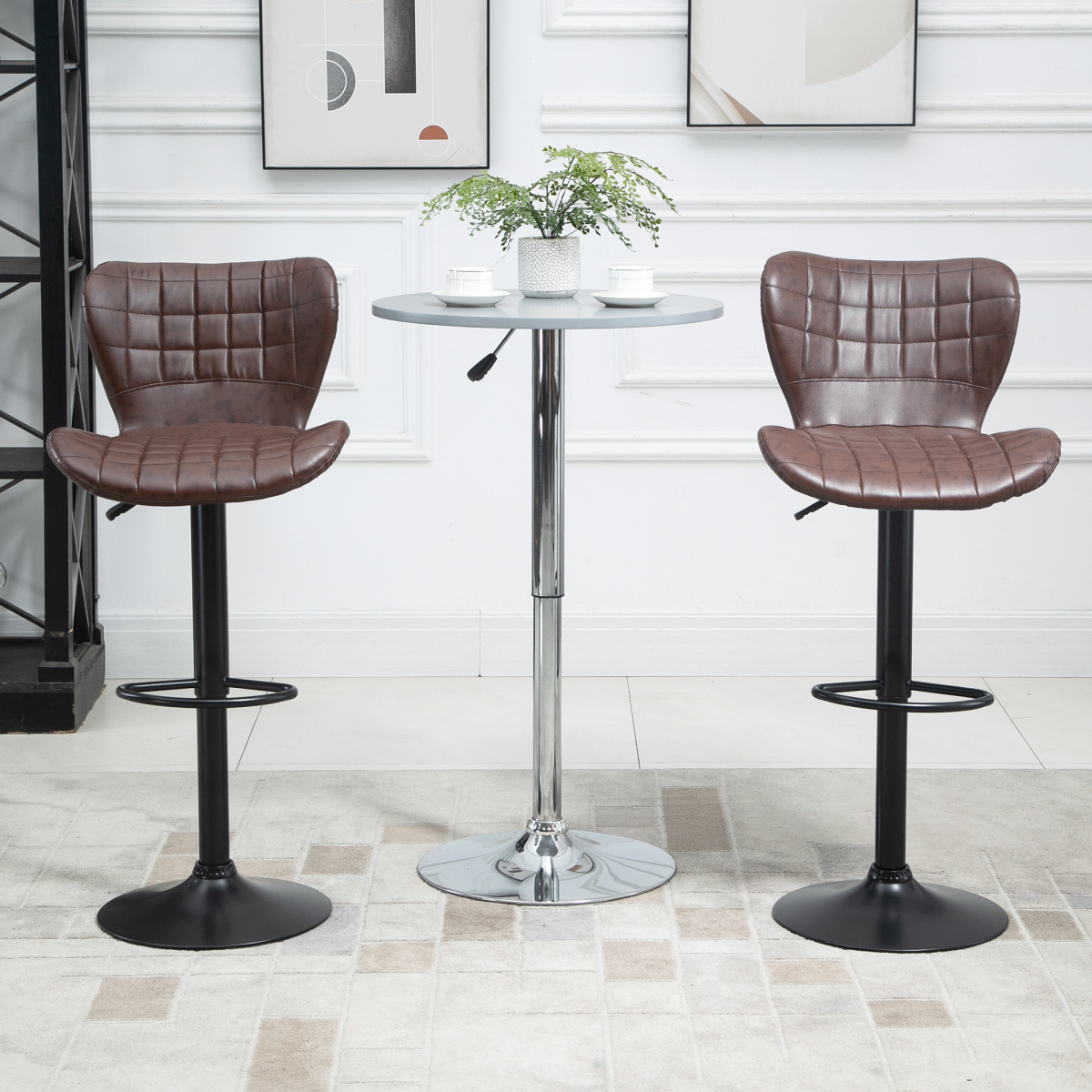 Adjustable Height Swivel Bar Chairs in PU Leather with Backrest