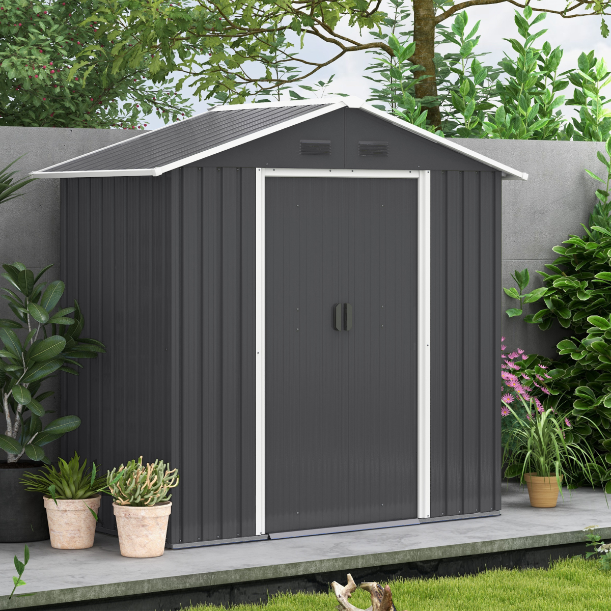 Metal Garden Shed for Garden and Outdoor Storage, Dark Grey 6.5x3.5ft