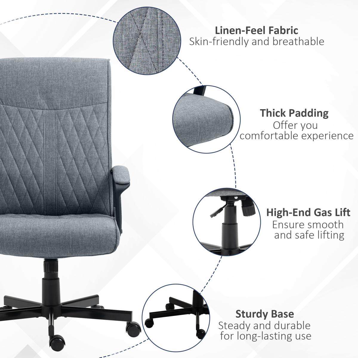 High-Back Home Office Chair with Adjustable Height and Swivel Wheels