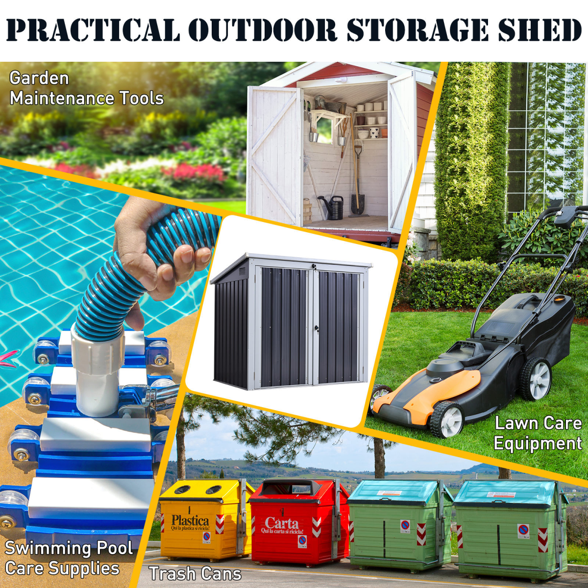 Steel Garden Storage Shed Double Door & Lid Dustbin Rubbish Cover 2