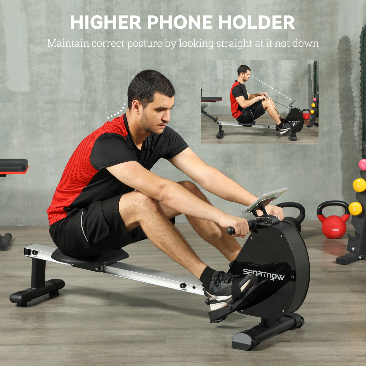 SPORTNOW Folding Magnetic Rowing Machine with Dual Aluminium Slide Rail