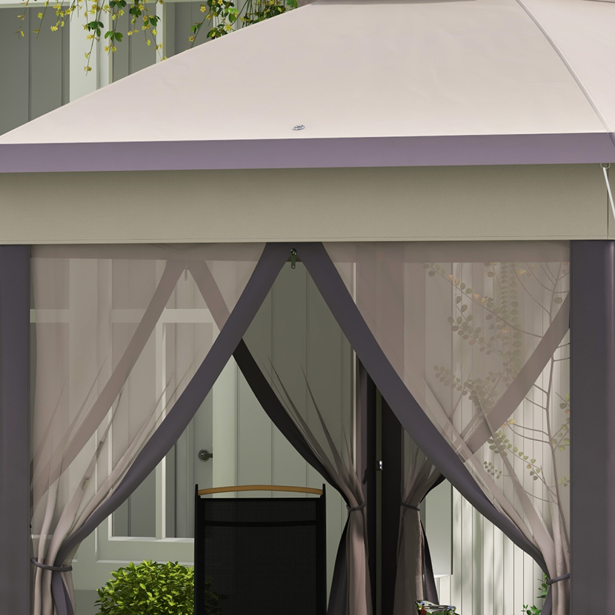 Metal Frame Mesh Draped 2-Tier Roof Gazebo