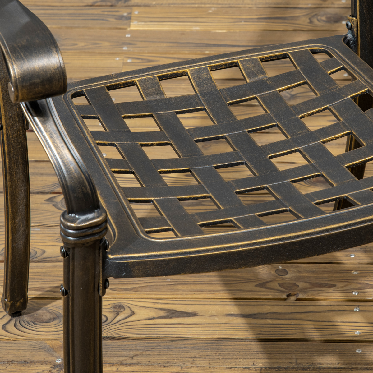 Outsunny 7-PC Cast Aluminum Patio Dining Set w/ Umbrella Hole & Cushion, Bronze