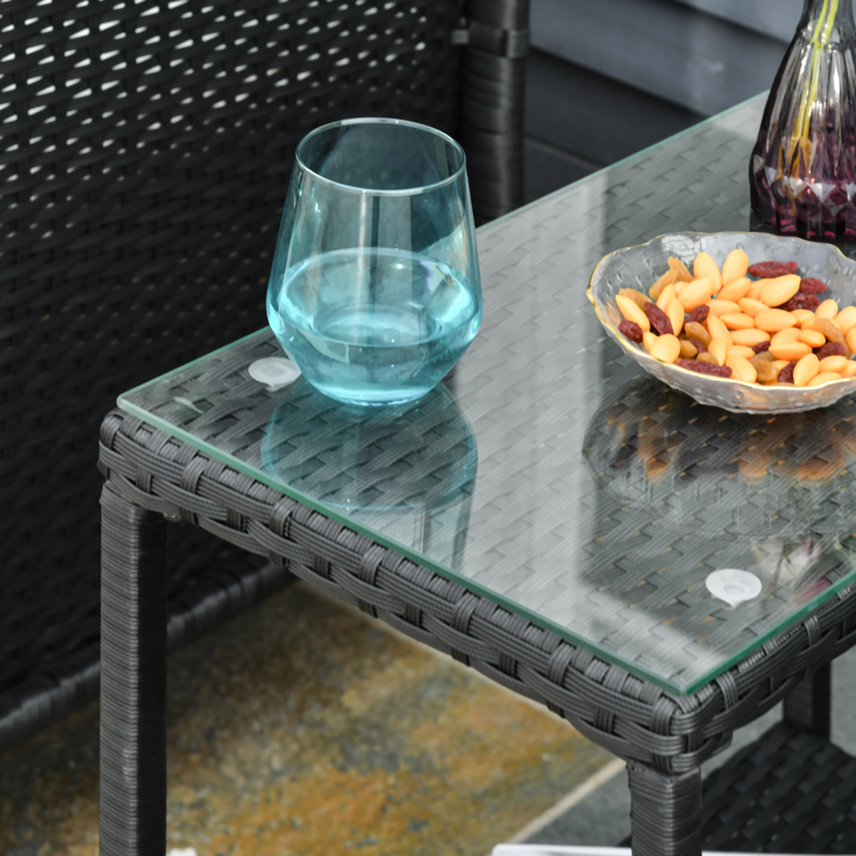 2-Seater PE Rattan Side Table & Armchair Bistro Set w/ Pillows Black