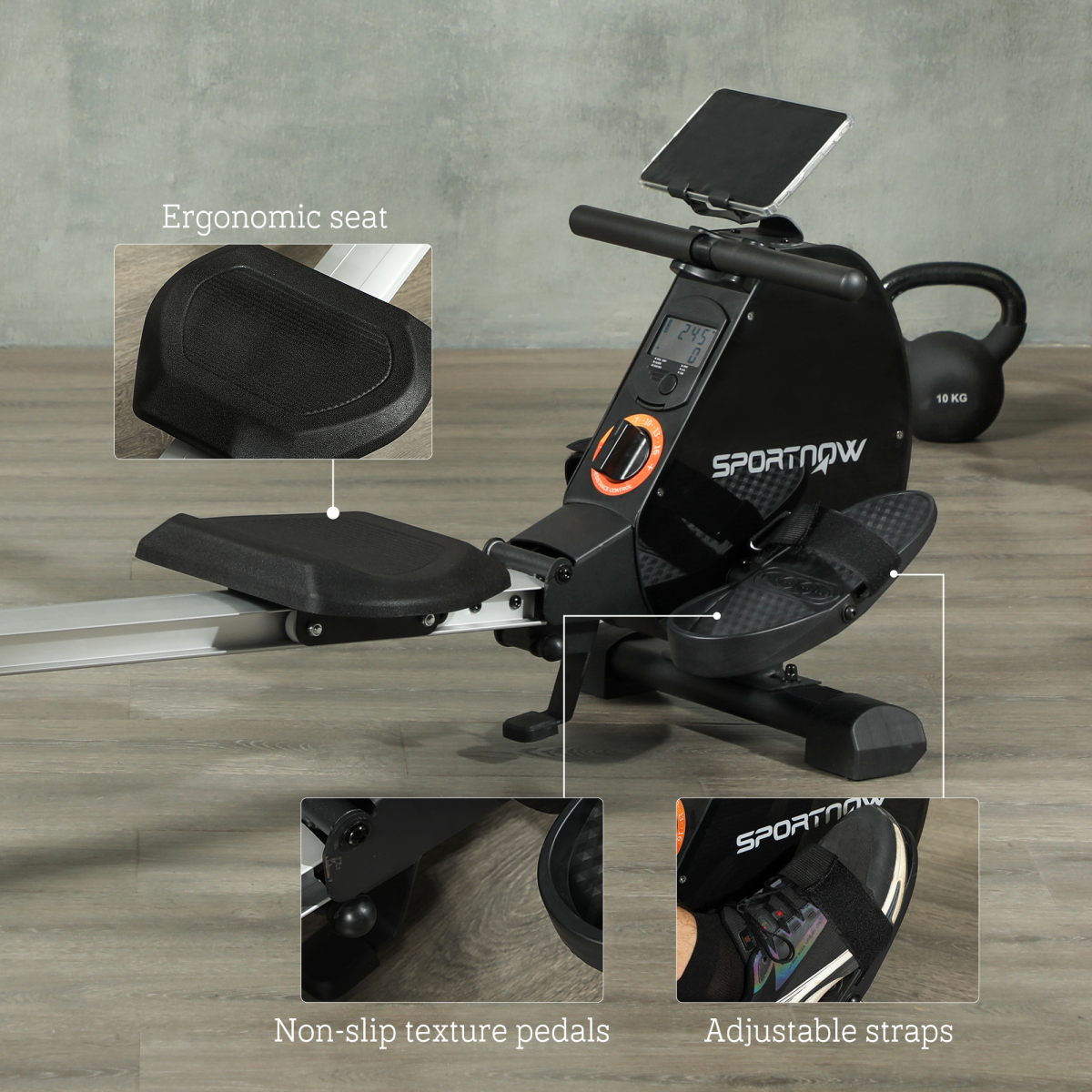 SPORTNOW Folding Magnetic Rowing Machine with Dual Aluminium Slide Rail