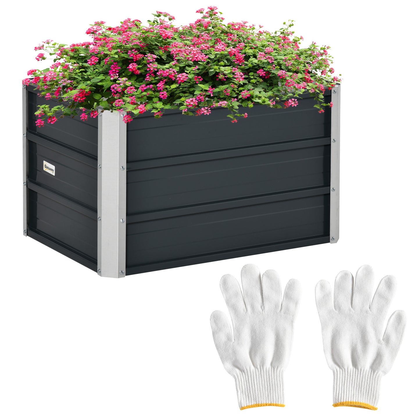 Raised Garden Bed, Elevated Planter Box & Gloves, Grey