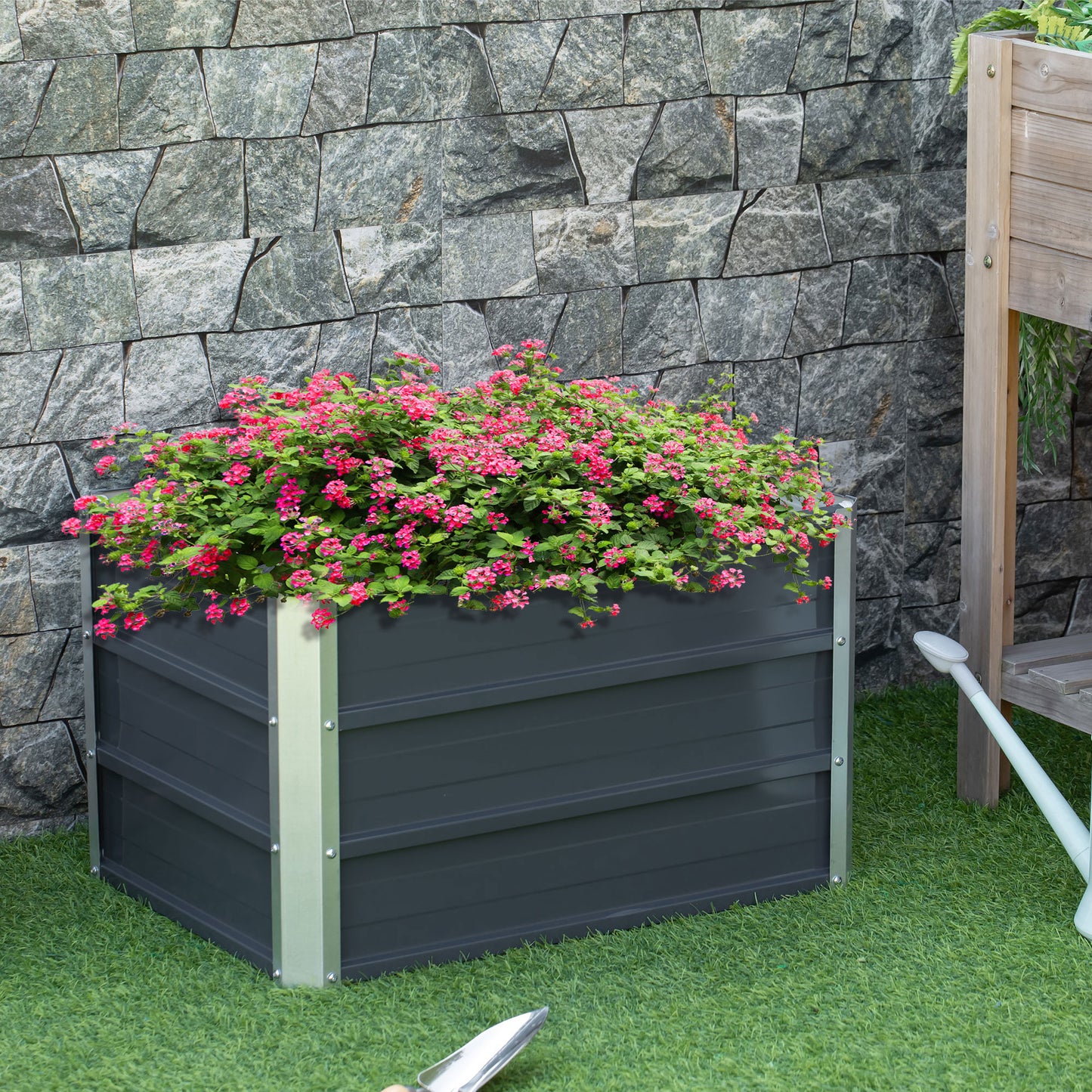 Raised Garden Bed, Elevated Planter Box & Gloves, Grey