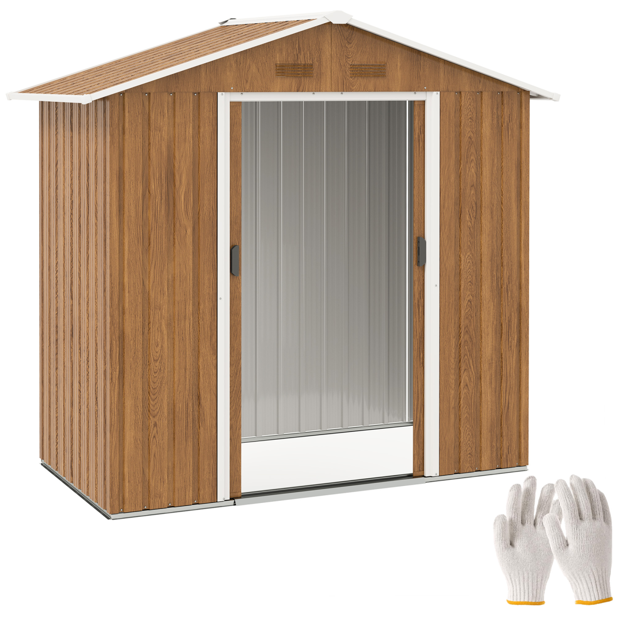 Metal Garden Shed for Garden, Brown Wood Effect 6.5x3.5ft