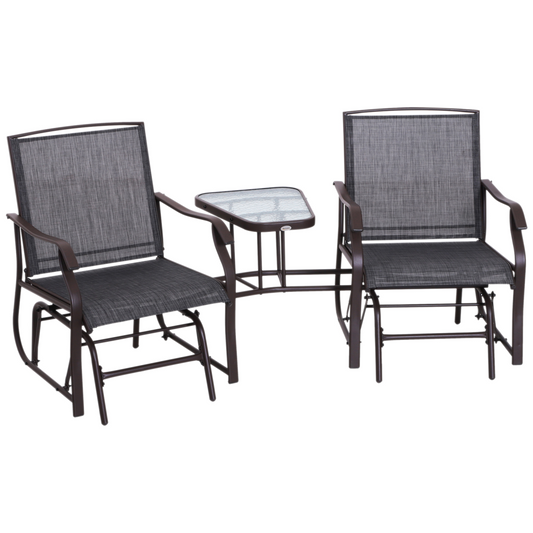 Double Glider Rocking Chairs Garden Table High Back Conversation Duo Set