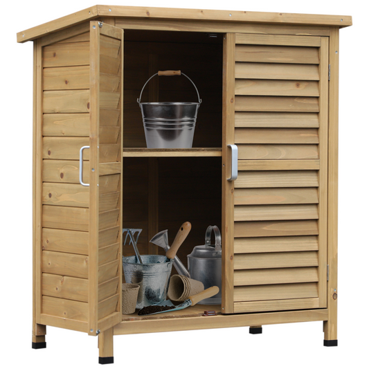 Garden Storage Unit Solid Fir Wood Garage Organisation Sturdy Cabinet Outdoor