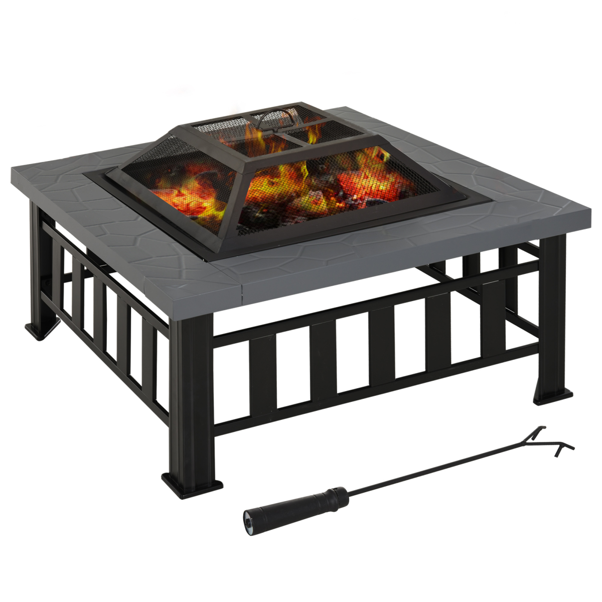 Fire Pit, Square Shape, W/Waterproof Cover-Black/Grey