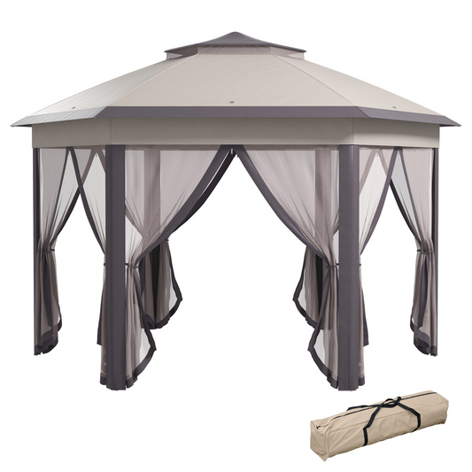 Metal Frame Mesh Draped 2-Tier Roof Gazebo