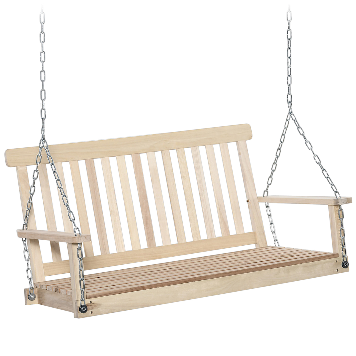 Wooden 2-Seater Poch Swing Chair Hanging Hammock Chains