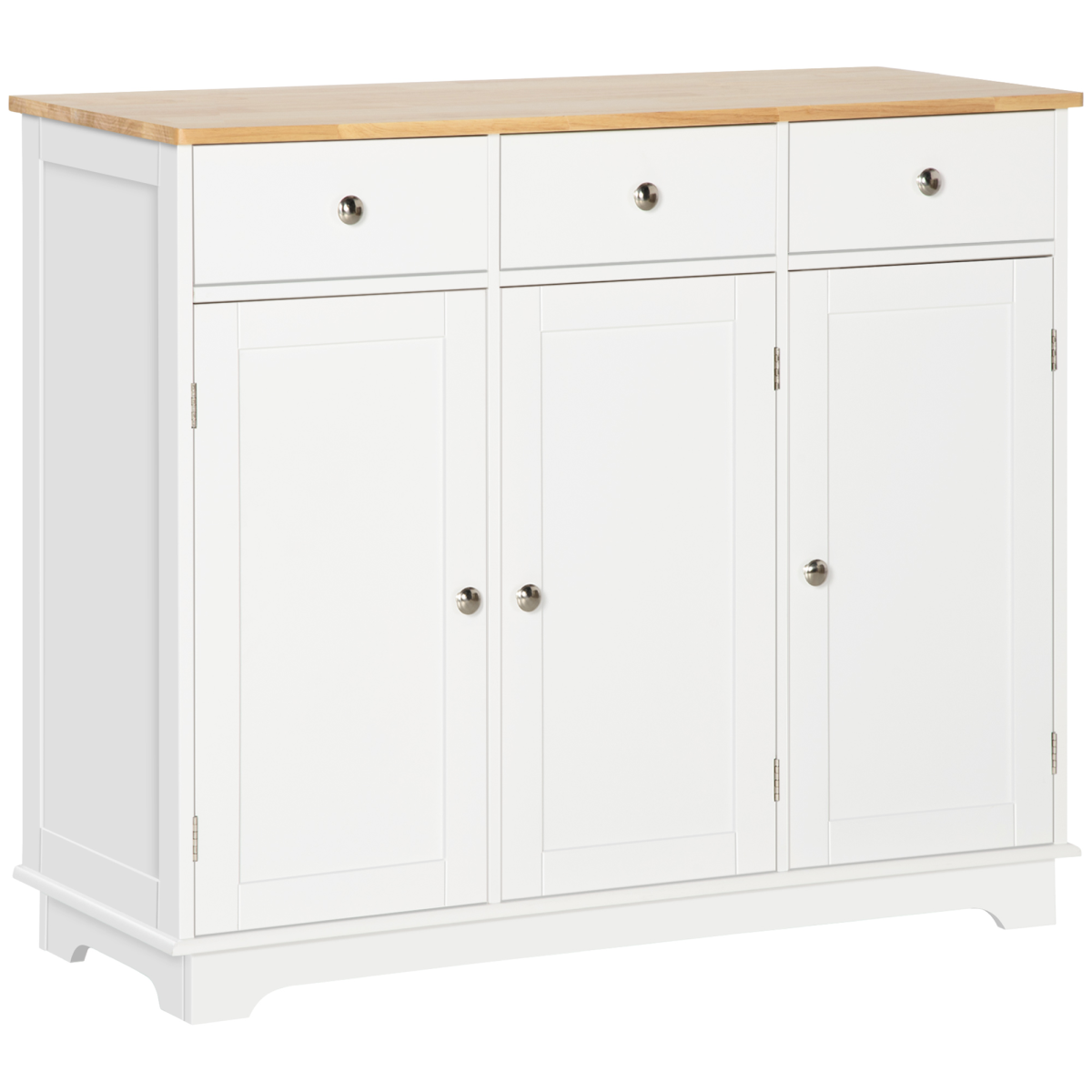 Sideboard with Rubberwood Top, Buffet Drawers and Adjustable Shelves