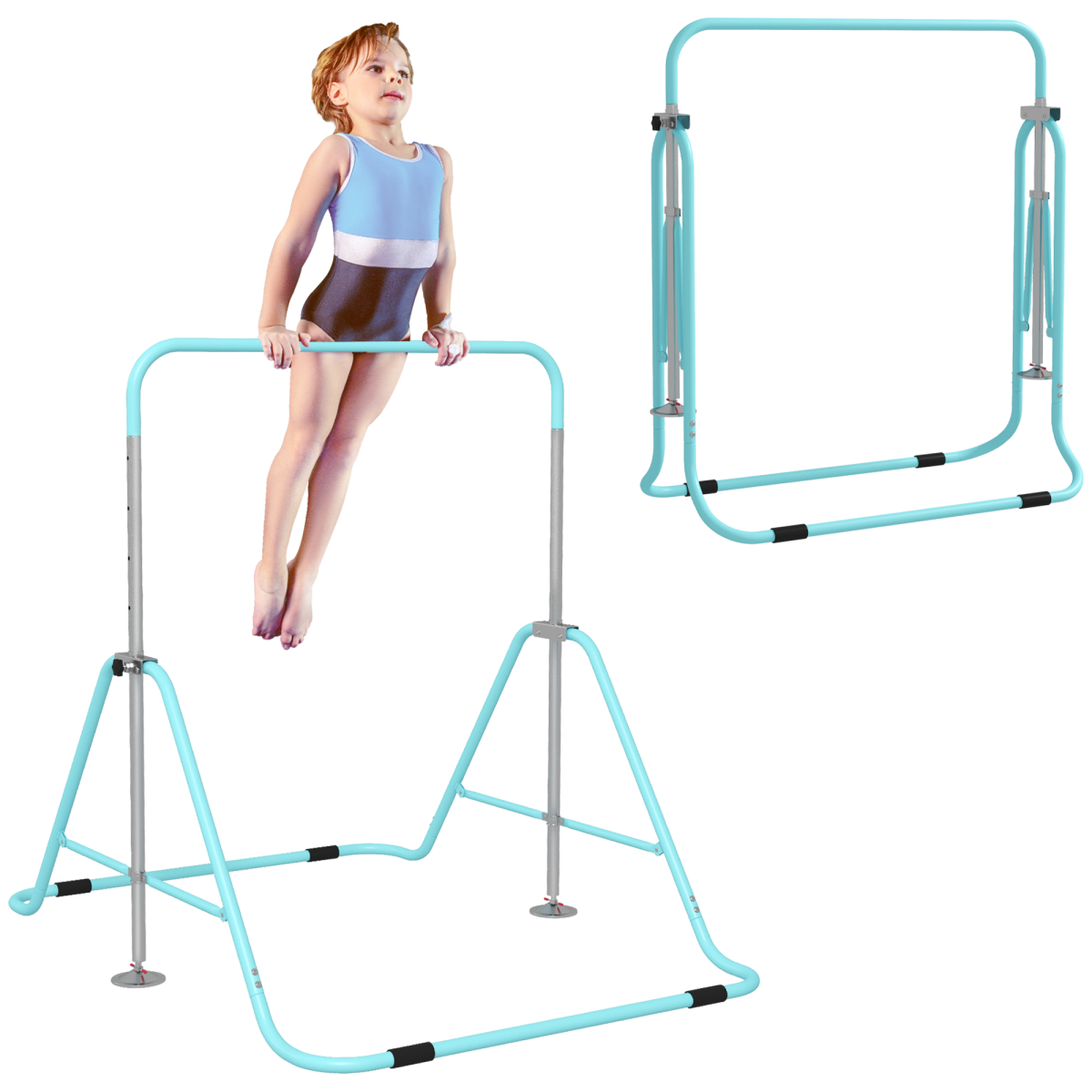 HOMCOM Kids Gymnastic Bar with Adjustable Height, Foldable Training Bar - Blue