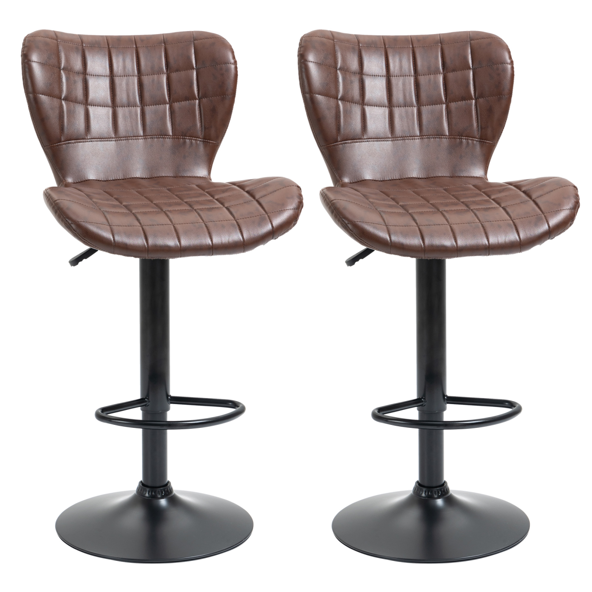 Adjustable Height Swivel Bar Chairs in PU Leather with Backrest