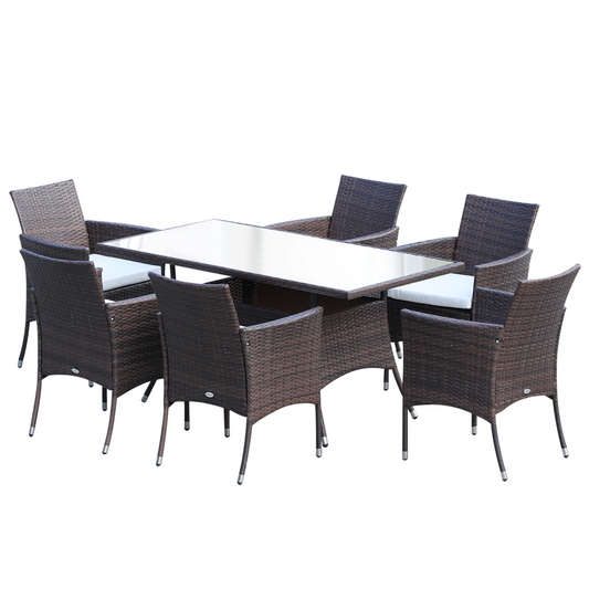 7Pc Rattan Garden Furniture Dining Set: 1 x Rectangular