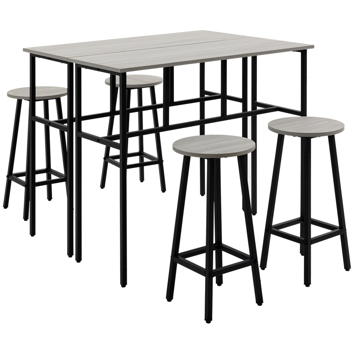 6-Piece Bar Table Set, 2 Breakfast Tables with 4 Stools