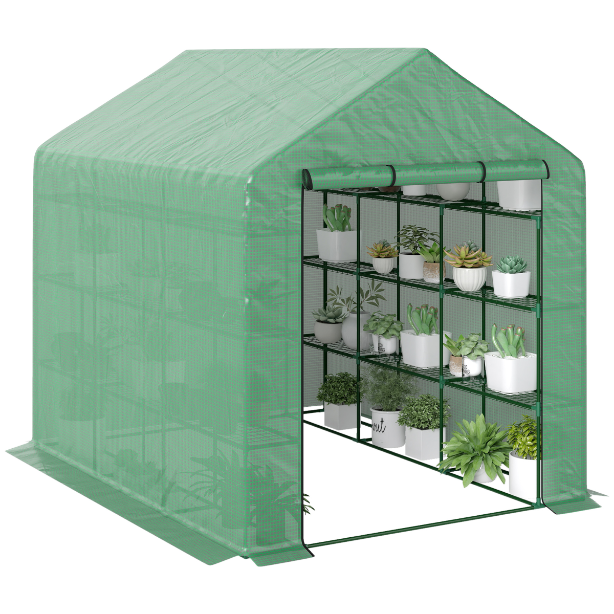 Poly Tunnel Steeple Walk in Greenhouse Removable Cover Shelves 244x180x210cm