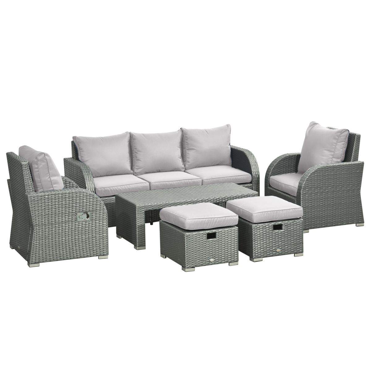 7-Seater Outdoor Garden Rattan Furniture Set w/ Recliners Grey