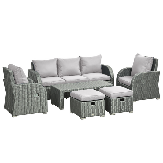7-Seater Outdoor Garden Rattan Furniture Set w/ Recliners Grey