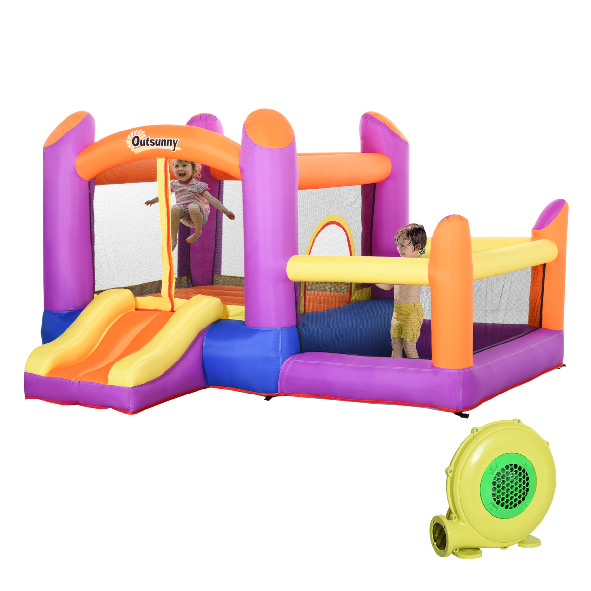 Bouncy Castle with Slide Pool House Inflatable w/ Blower Multi-color