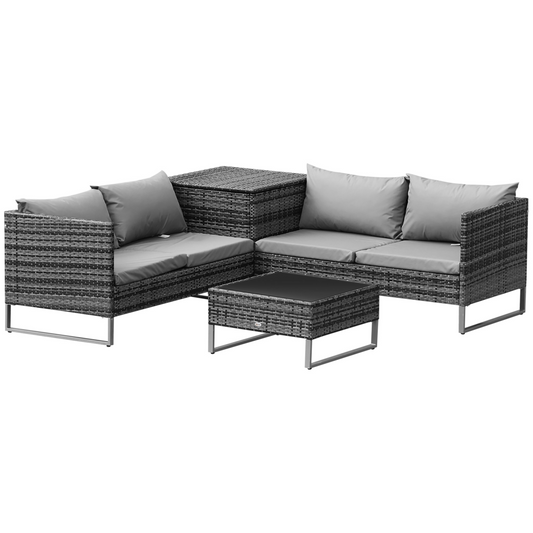 4-Piece PE Rattan Outdoor Garden Furniture Set Mixed Grey