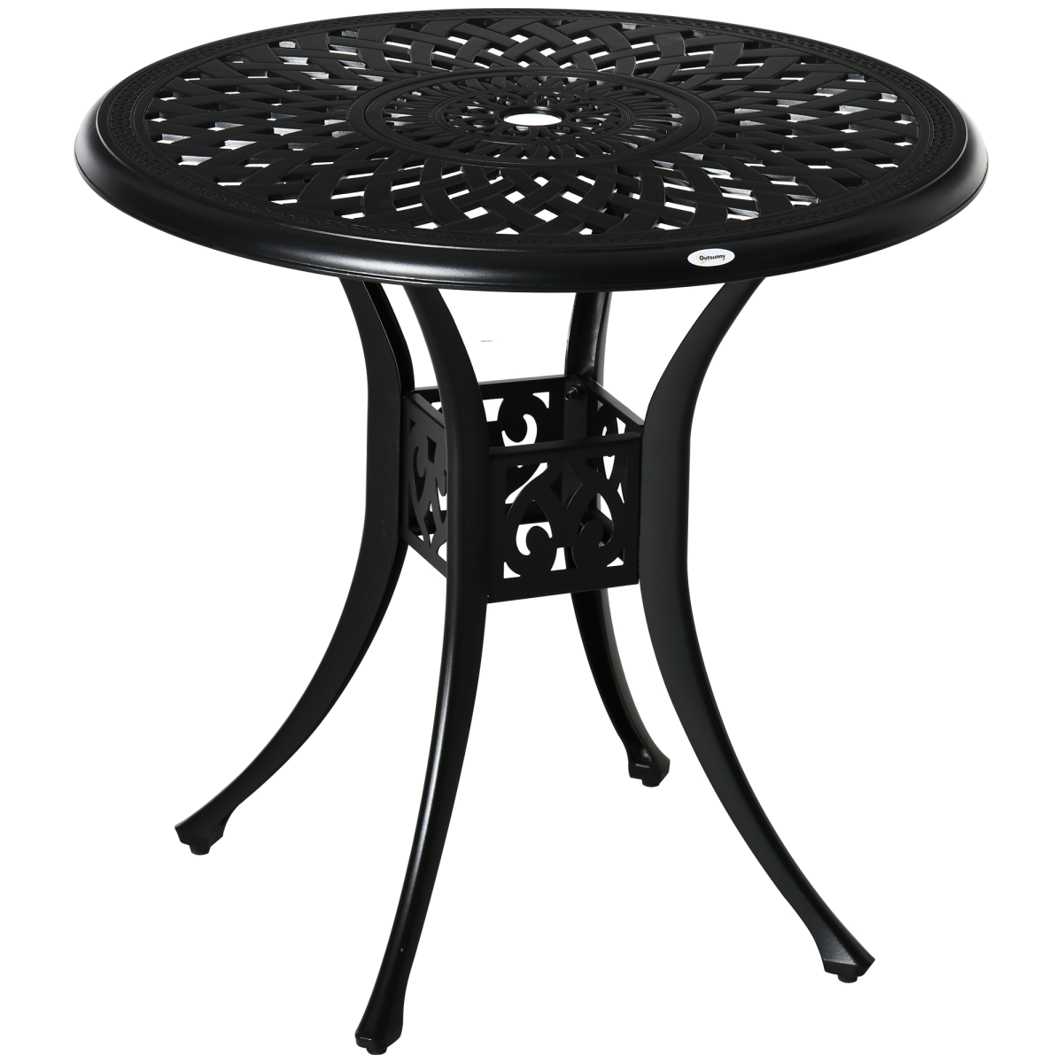 Round Garden Dining Table with Parasol Hole Cast Aluminium Black 78cm