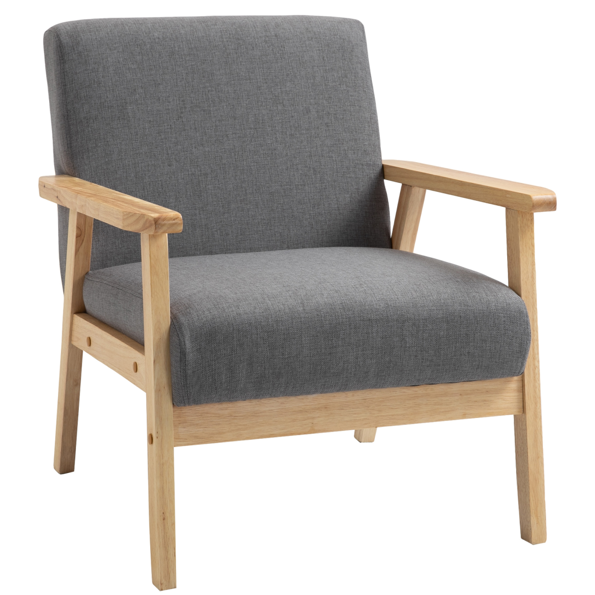 Linen Upholstered Pine Wood Accent Armchair