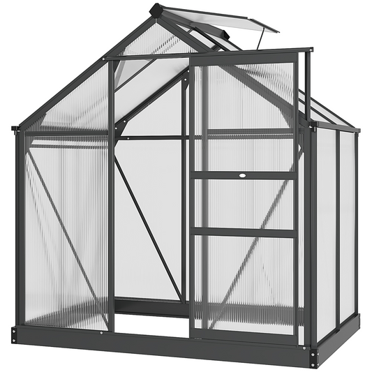 Polycarbonate Walk-In Garden Greenhouse Aluminium Frame w/ Slide Door 6 x 4ft