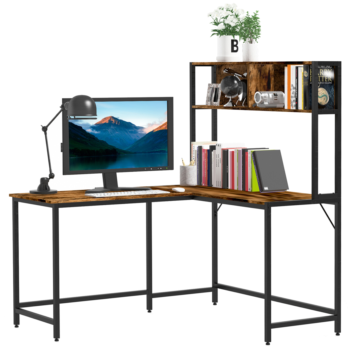 Industrial L-Shaped Desk w Shelf