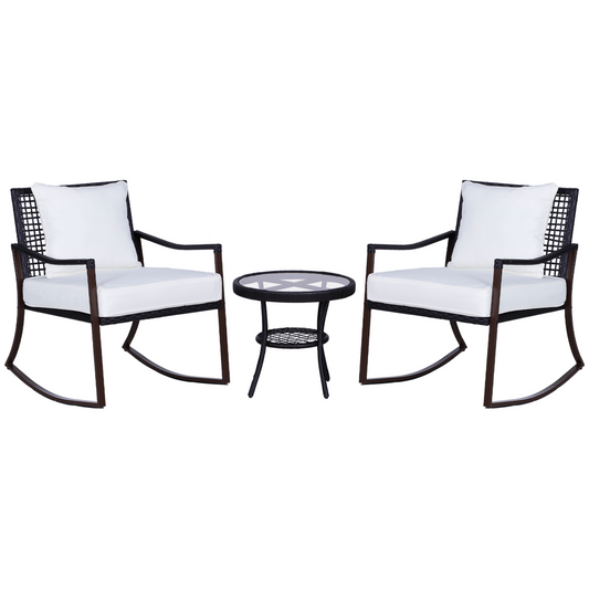 3 PCS Rocking Chair Bistro Set-Brown/Cream White